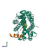 PDB entry 2ovh coloured by chain, side view.