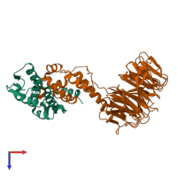 PDB entry 2ovp coloured by chain, top view.