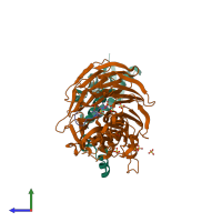 PDB entry 2ovq coloured by chain, side view.