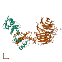 PDB entry 2ovr coloured by chain, front view.