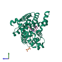 PDB entry 2ovv coloured by chain, side view.