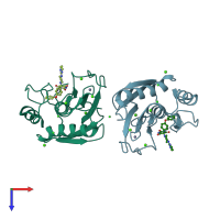 PDB entry 2ovx coloured by chain, top view.