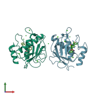 PDB entry 2ovz coloured by chain, front view.