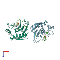 PDB entry 2ovz coloured by chain, top view.