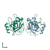 PDB entry 2ow0 coloured by chain, front view.