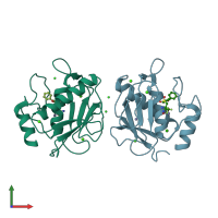 PDB entry 2ow1 coloured by chain, front view.