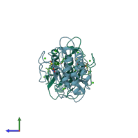 PDB entry 2ow1 coloured by chain, side view.