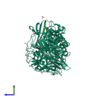 PDB entry 2ow7 coloured by chain, side view.
