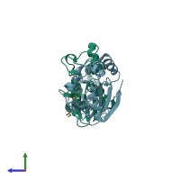 PDB entry 2owd coloured by chain, side view.