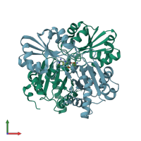 PDB entry 2owk coloured by chain, front view.