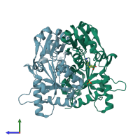 PDB entry 2owk coloured by chain, side view.