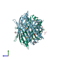 PDB entry 2own coloured by chain, side view.