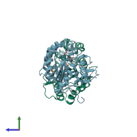 PDB entry 2owq coloured by chain, side view.