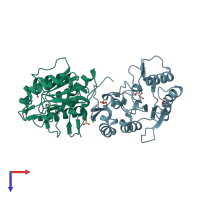 PDB entry 2owq coloured by chain, top view.