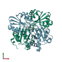 PDB entry 2owu coloured by chain, front view.