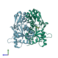 PDB entry 2owu coloured by chain, side view.