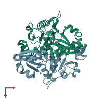 PDB entry 2owu coloured by chain, top view.