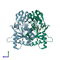PDB entry 2owv coloured by chain, side view.
