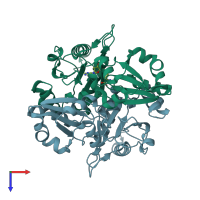 PDB entry 2owv coloured by chain, top view.