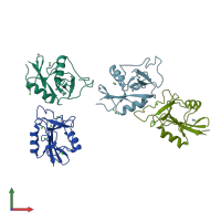 PDB entry 2ox8 coloured by chain, front view.