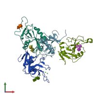 PDB entry 2ox9 coloured by chain, front view.