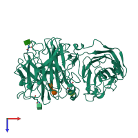 PDB entry 2oxb coloured by chain, top view.