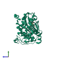 PDB entry 2oxd coloured by chain, side view.