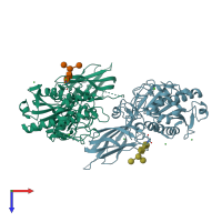 PDB entry 2oxe coloured by chain, top view.