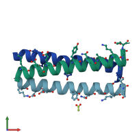 PDB entry 2oxj coloured by chain, front view.