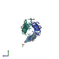 PDB entry 2oxj coloured by chain, side view.