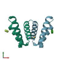 PDB entry 2oxl coloured by chain, front view.