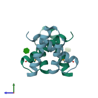 PDB entry 2oxl coloured by chain, side view.