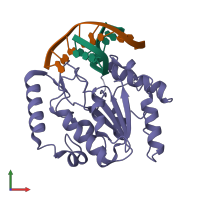 PDB entry 2oxm coloured by chain, front view.