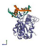 PDB entry 2oxm coloured by chain, side view.