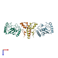 PDB entry 2oxq coloured by chain, top view.