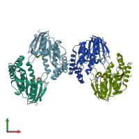 PDB entry 2oxt coloured by chain, front view.