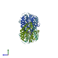 PDB entry 2oxt coloured by chain, side view.