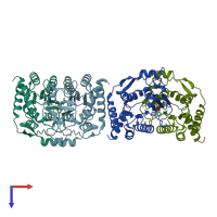 PDB entry 2oxt coloured by chain, top view.