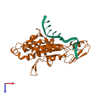 PDB entry 2oxv coloured by chain, top view.