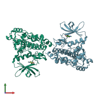 PDB entry 2oxy coloured by chain, front view.