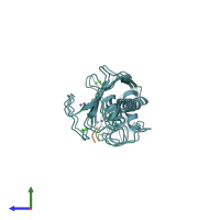 PDB entry 2oy2 coloured by chain, side view.