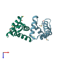 PDB entry 2oy9 coloured by chain, top view.