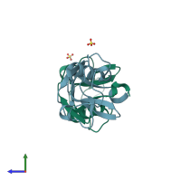 PDB entry 2oya coloured by chain, side view.