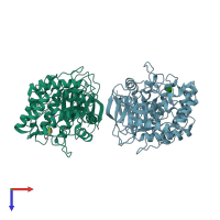 PDB entry 2oyk coloured by chain, top view.