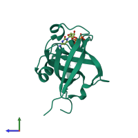 PDB entry 2oyn coloured by chain, side view.