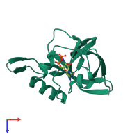 PDB entry 2oyn coloured by chain, top view.