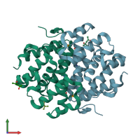 PDB entry 2oyo coloured by chain, front view.