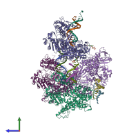 PDB entry 2oyq coloured by chain, side view.