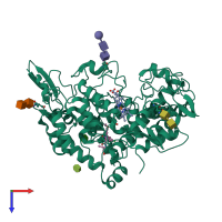 PDB entry 2oyu coloured by chain, top view.