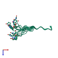 PDB entry 2oyv coloured by chain, ensemble of 14 models, top view.